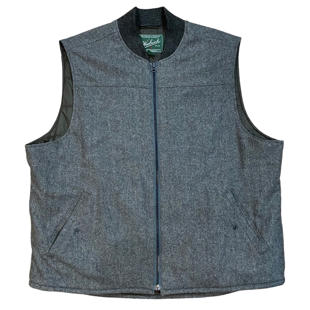 Woolrich Bear Claw Black Gray Wool  Zip Front Vest Jacket Quilted Lining Sz XXL